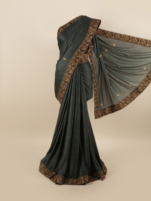 

Pothys Grey & Gold-Toned Ethnic Motifs Embroidered Silk Blend Saree