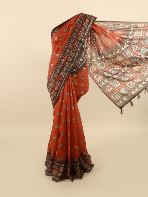 

Pothys Orange & Black Printed Saree