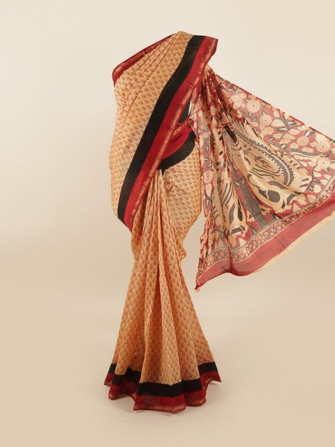 

Pothys Peach-Coloured & Red Ethnic Motifs Zari Saree
