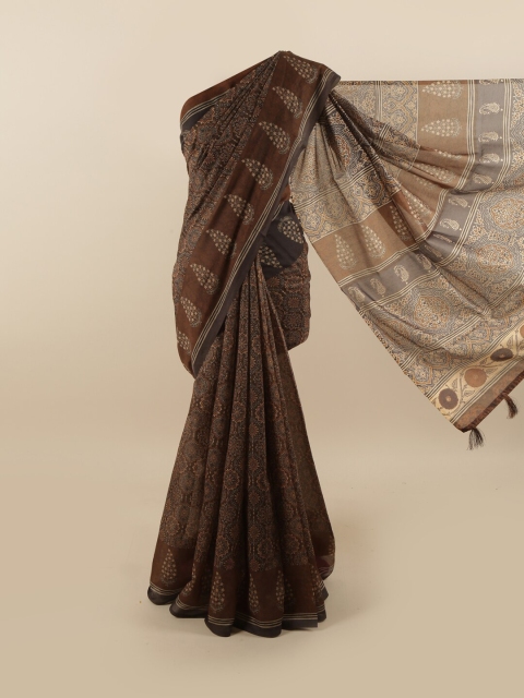 

Pothys Brown & Grey Ethnic Motifs Saree