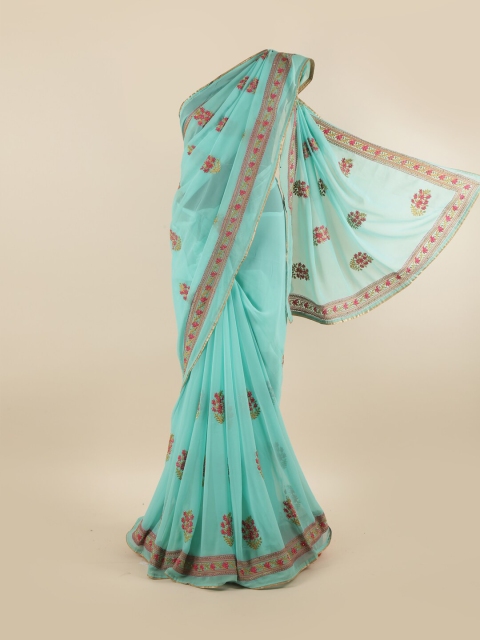 

Pothys Blue & Red Floral Zari Silk Blend Saree