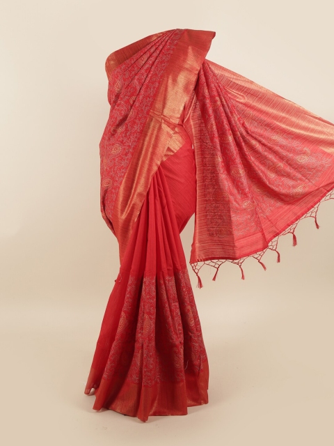 

Pothys Red Ethnic Motifs Zari Jute Silk Saree