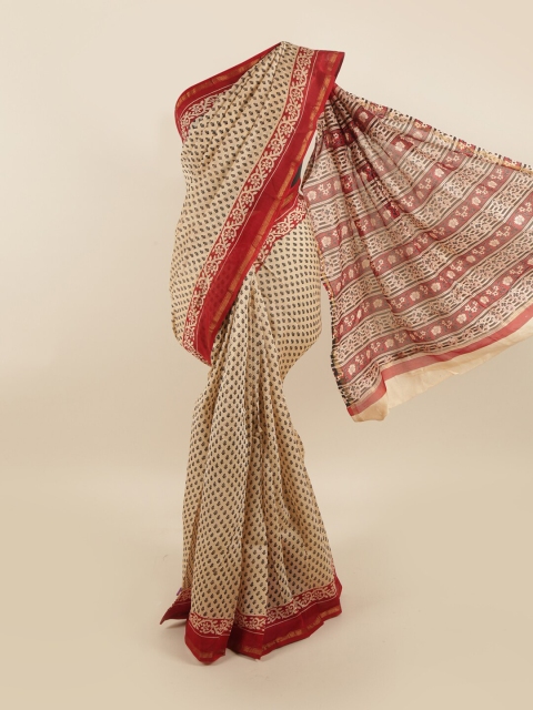 

Pothys Beige & Maroon Ethnic Motifs Saree