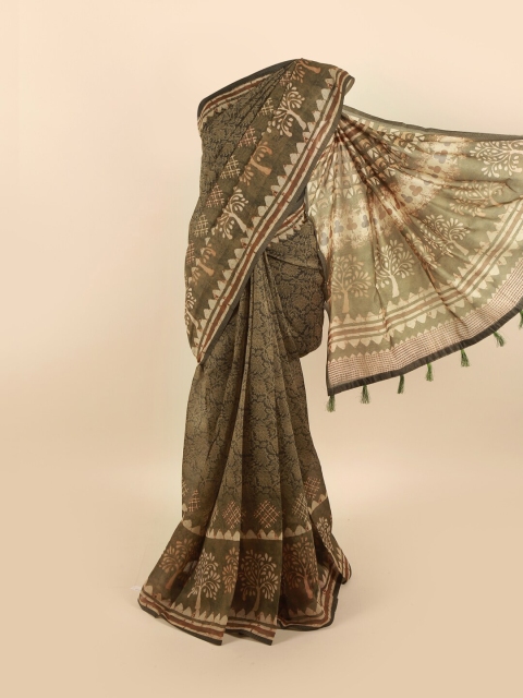 

Pothys Olive Green & Beige Ethnic Motifs Saree