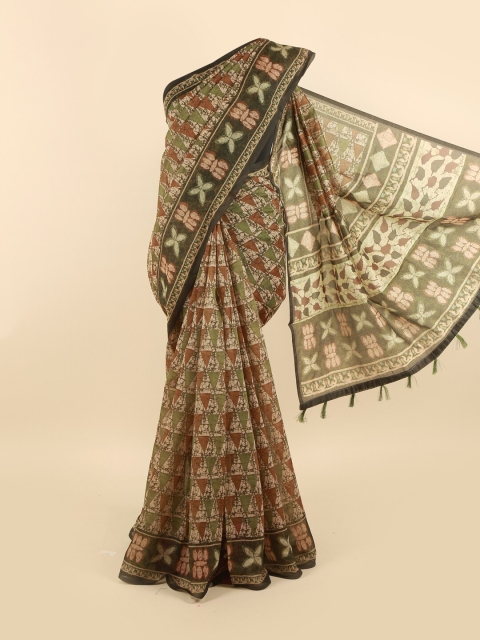 

Pothys Olive Green & Brown Ethnic Motifs Saree