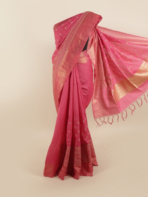 

Pothys Pink & Gold-Toned Floral Zari Jute Silk Saree