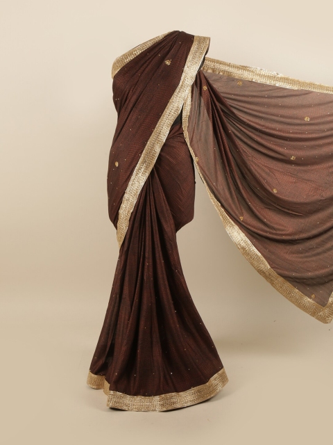 

Pothys Brown & Gold-Toned Ethnic Motifs Zari Silk Blend Saree