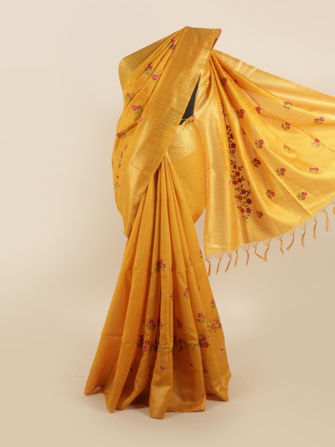 

Pothys Yellow & Red Floral Zari Jute Silk Saree