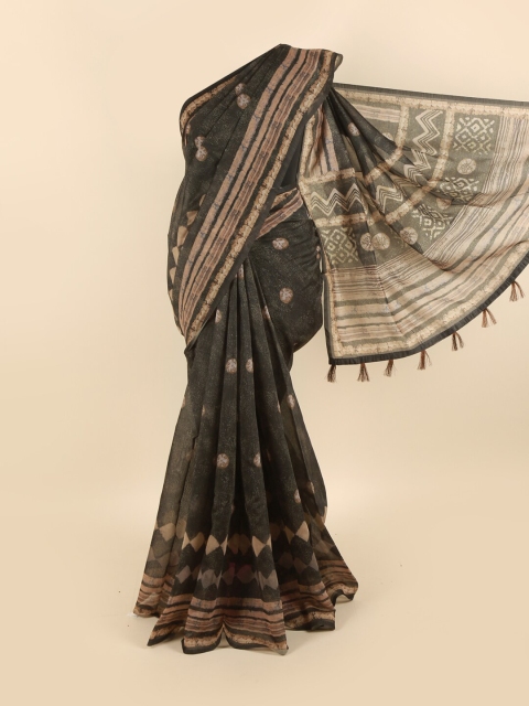 

Pothys Charcoal & Brown Cotton Blend Saree