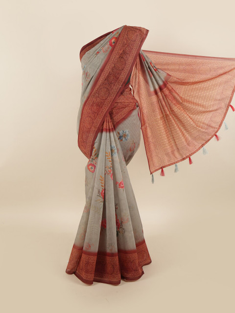 

Pothys Grey & Brown Floral Saree