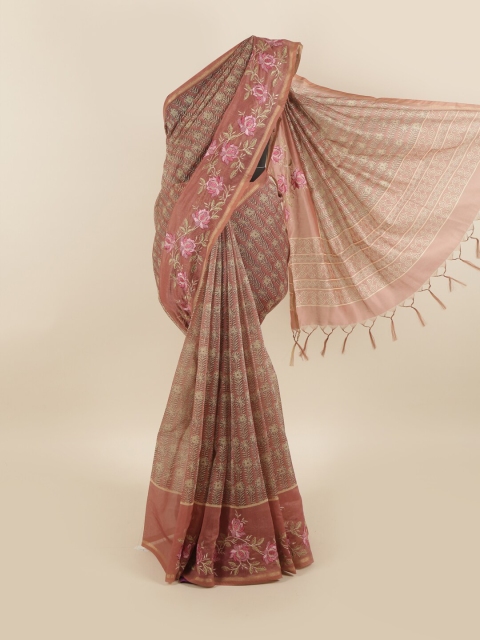 

Pothys Brown & Pink Floral Embroidered Saree