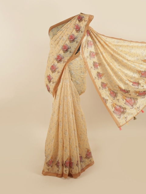 

Pothys Cream-Coloured & Off White Floral Saree