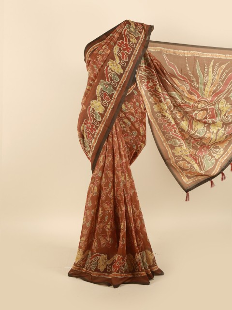 

Pothys Brown & Green Ethnic Motifs Saree