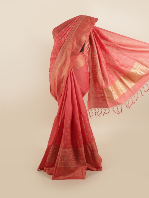 

Pothys Pink & Beige Floral Embroidered Jute Silk Saree