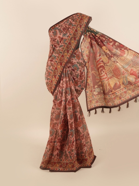 

Pothys Peach-Coloured & Brown Ethnic Motifs Saree