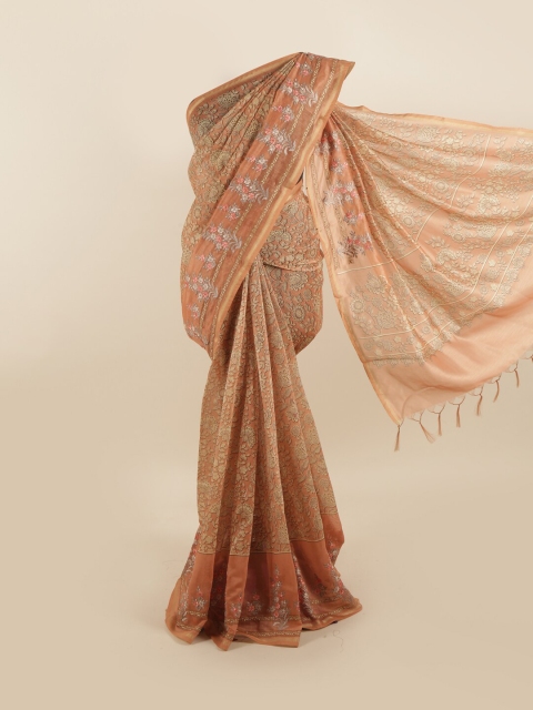 

Pothys Brown & Peach-Coloured Floral Saree