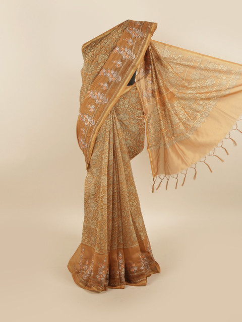 

Pothys Brown & Silver-Toned Floral Embroidered Saree