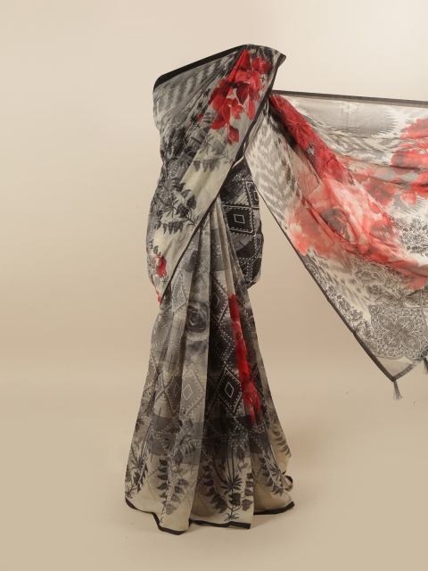 

Pothys Grey & Red Floral Saree