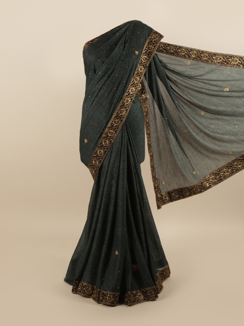 

Pothys Grey & Gold-Toned Ethnic Motifs Embroidered Silk Blend Saree