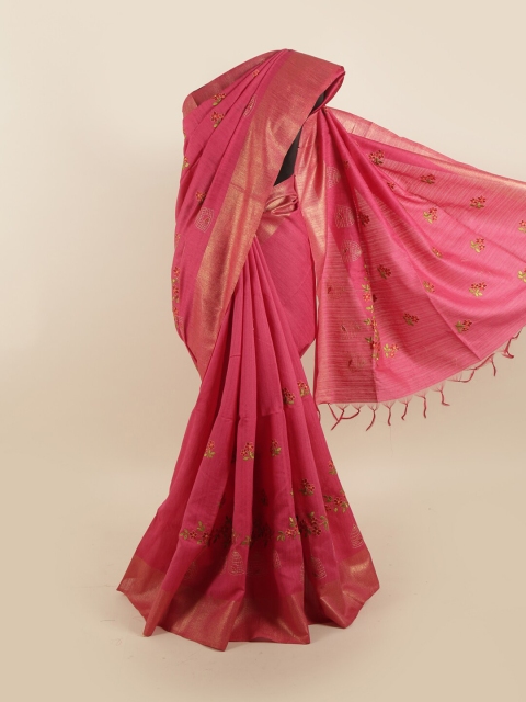 

Pothys Pink & Gold-Toned Ethnic Motifs Zari Jute Silk Saree