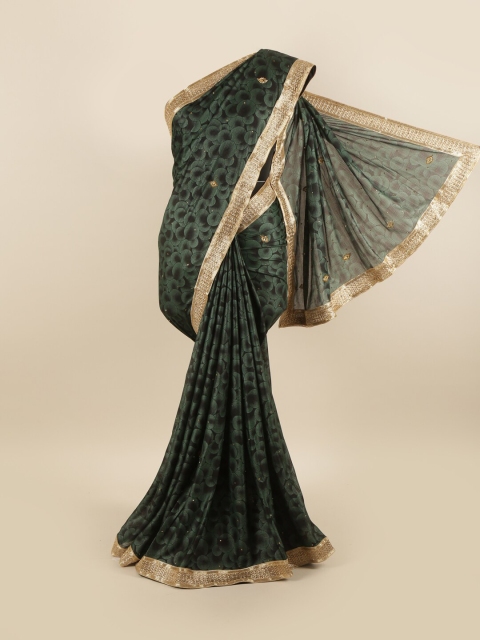

Pothys Green & Black Silk Blend Saree