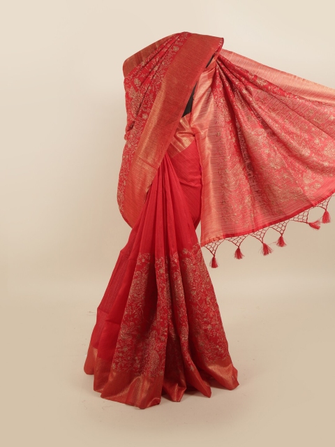 

Pothys Red & Beige Ethnic Motifs Zari Jute Silk Saree