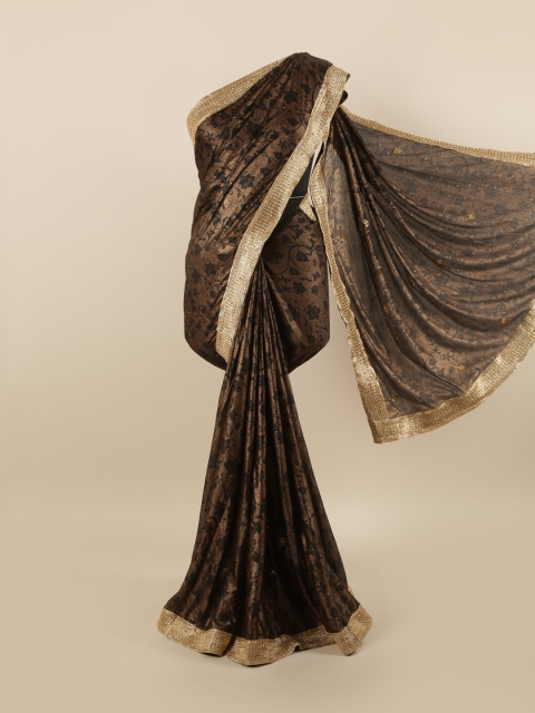 

Pothys Brown & Black Floral Silk Blend Saree