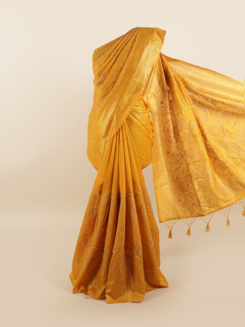 

Pothys Yellow & Beige Ethnic Motifs Embroidered Jute Silk Saree