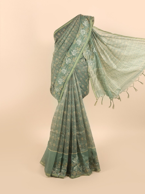 

Pothys Green & Beige Floral Embroidered Saree