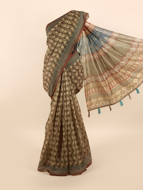

Pothys Olive Green & Beige Printed Saree