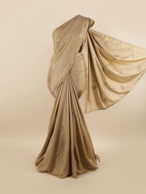 

Pothys Tan Floral Embroidered Silk Blend Saree