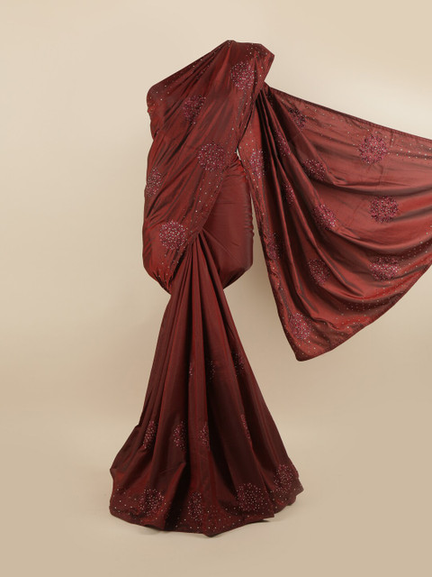 

Pothys Brown Floral Beads and Stones Silk Blend Saree