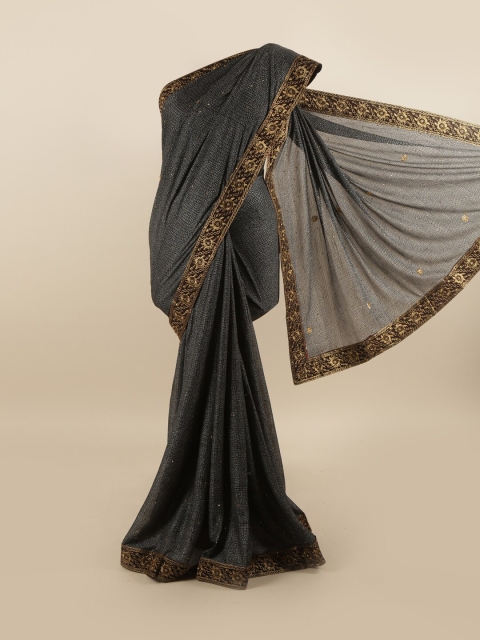 

Pothys Grey & Brown Embellished Silk Blend Saree