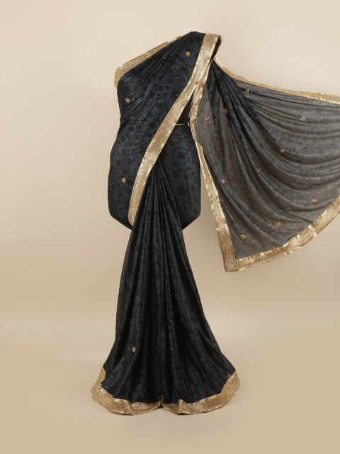 

Pothys Blue & Black Floral Embroidered Silk Blend Saree