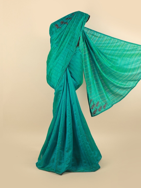 

Pothys Turquoise Blue Striped Silk Blend Saree