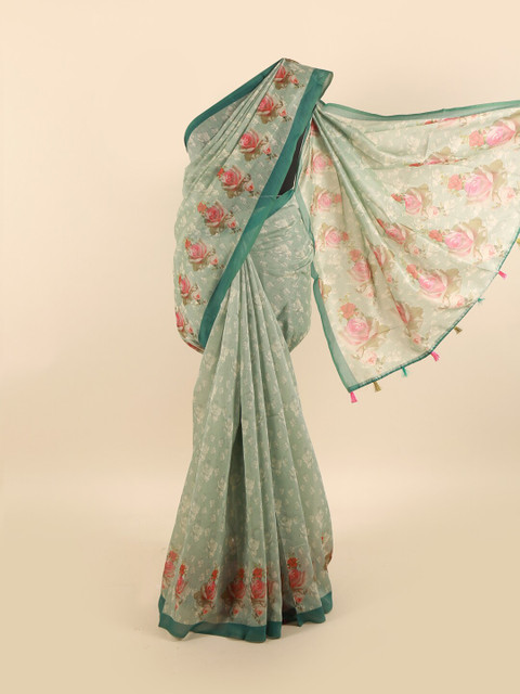

Pothys Green & Pink Floral Saree