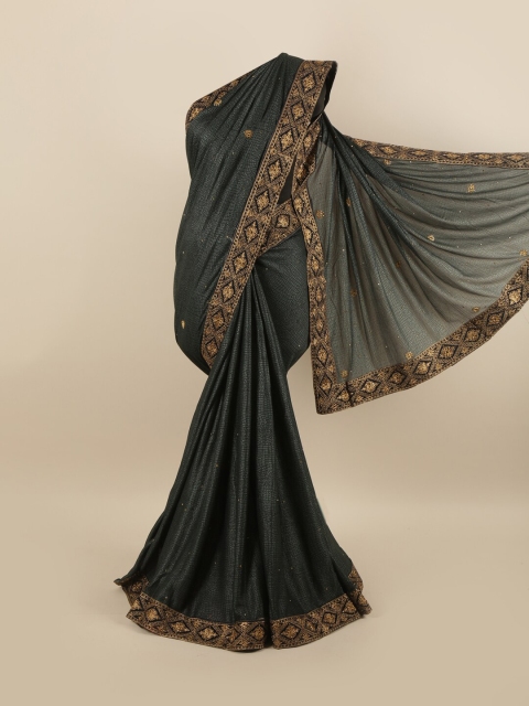 

Pothys Green & Gold-Toned Embellished Embroidered Silk Blend Saree
