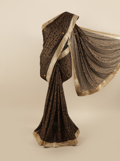 

Pothys Brown & Gold-Toned Beads and Stones Silk Blend Saree