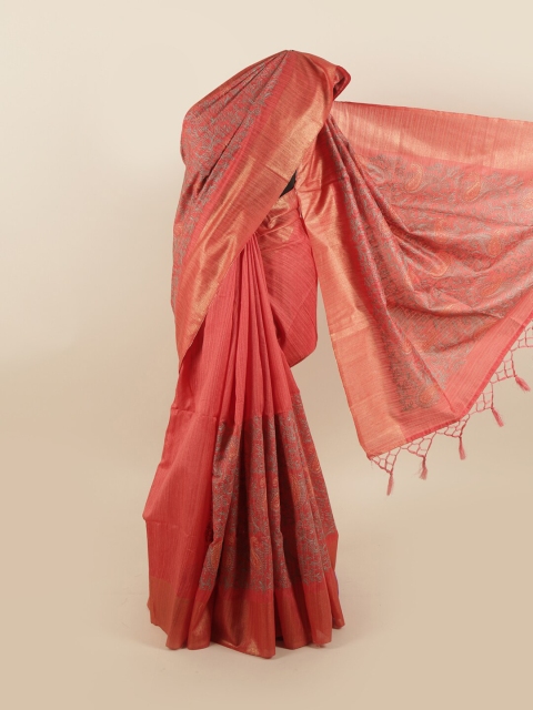 

Pothys Pink & Grey Ethnic Motifs Zari Jute Silk Saree