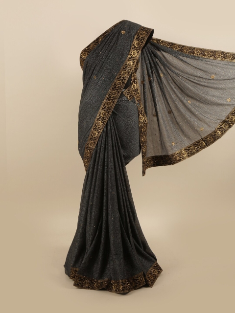 

Pothys Grey & Brown Ethnic Motifs Beads and Stones Silk Blend Saree