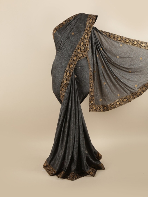 

Pothys Grey & Gold-Toned Ethnic Motifs Embroidered Silk Blend Saree