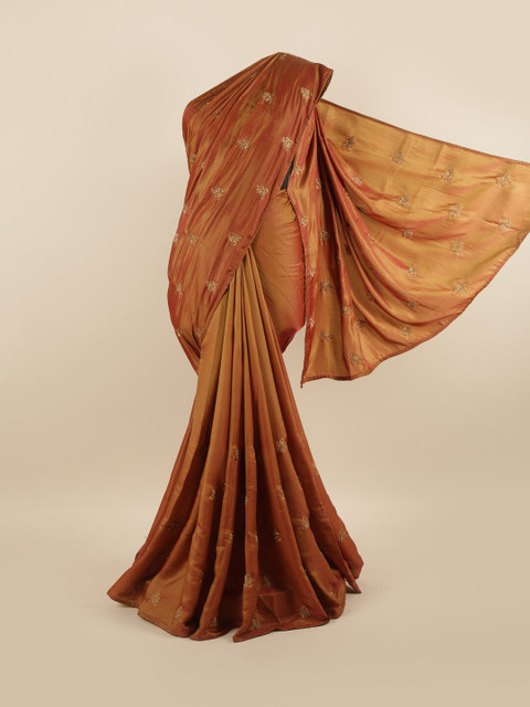 

Pothys Brown Ethnic Motifs Embroidered Silk Blend Saree