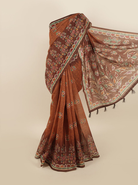 

Pothys Brown & Green Floral Printed Saree