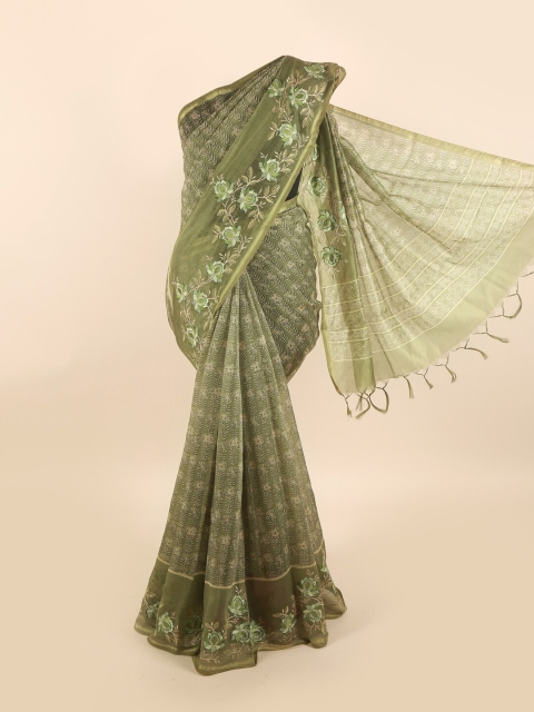 

Pothys Green & Beige Floral Saree