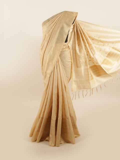 

Pothys Cream-Coloured & Gold-Toned Floral Jute Silk Saree