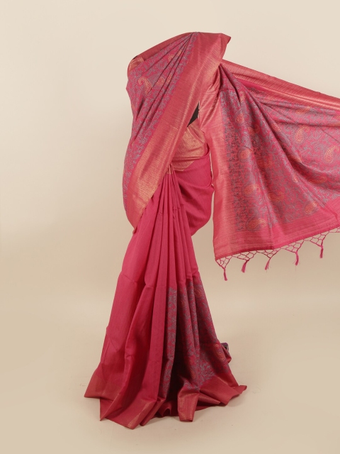 

Pothys Pink & Blue Floral Jute Silk Saree