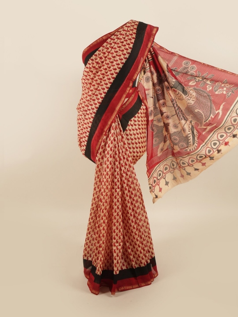 

Pothys Peach-Coloured & Red Paisley Saree