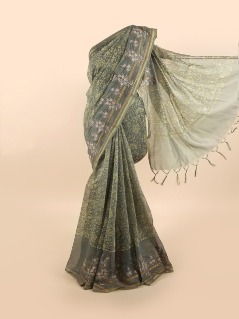 

Pothys Green & Brown Floral Saree