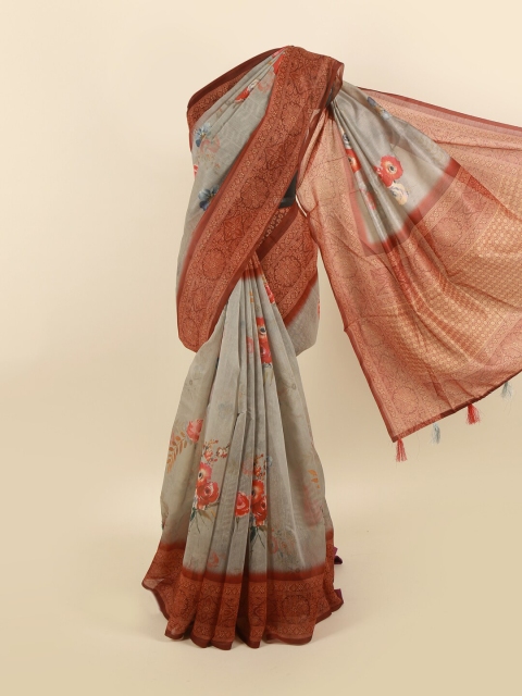 

Pothys Grey & Maroon Floral Saree