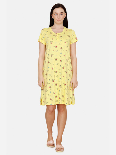 

Zivame Women Yellow & Red Printed Pure Cotton T-Shirt Night Dress